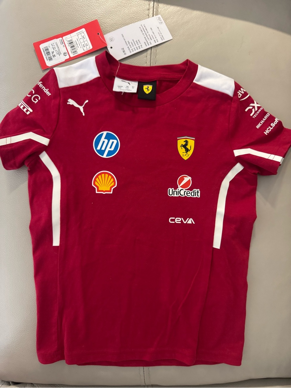 Puma Kids Red Ferrari Logo Racing Tee with White Accents